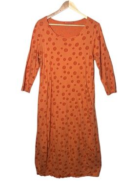 Cut Loose Orange Polka Dot Lantern Cocoon Midi Dress Art to Wear Lagenlook